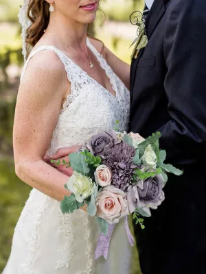 8.9 inch wide Pastel Purple Rounded Bridal Bouquet