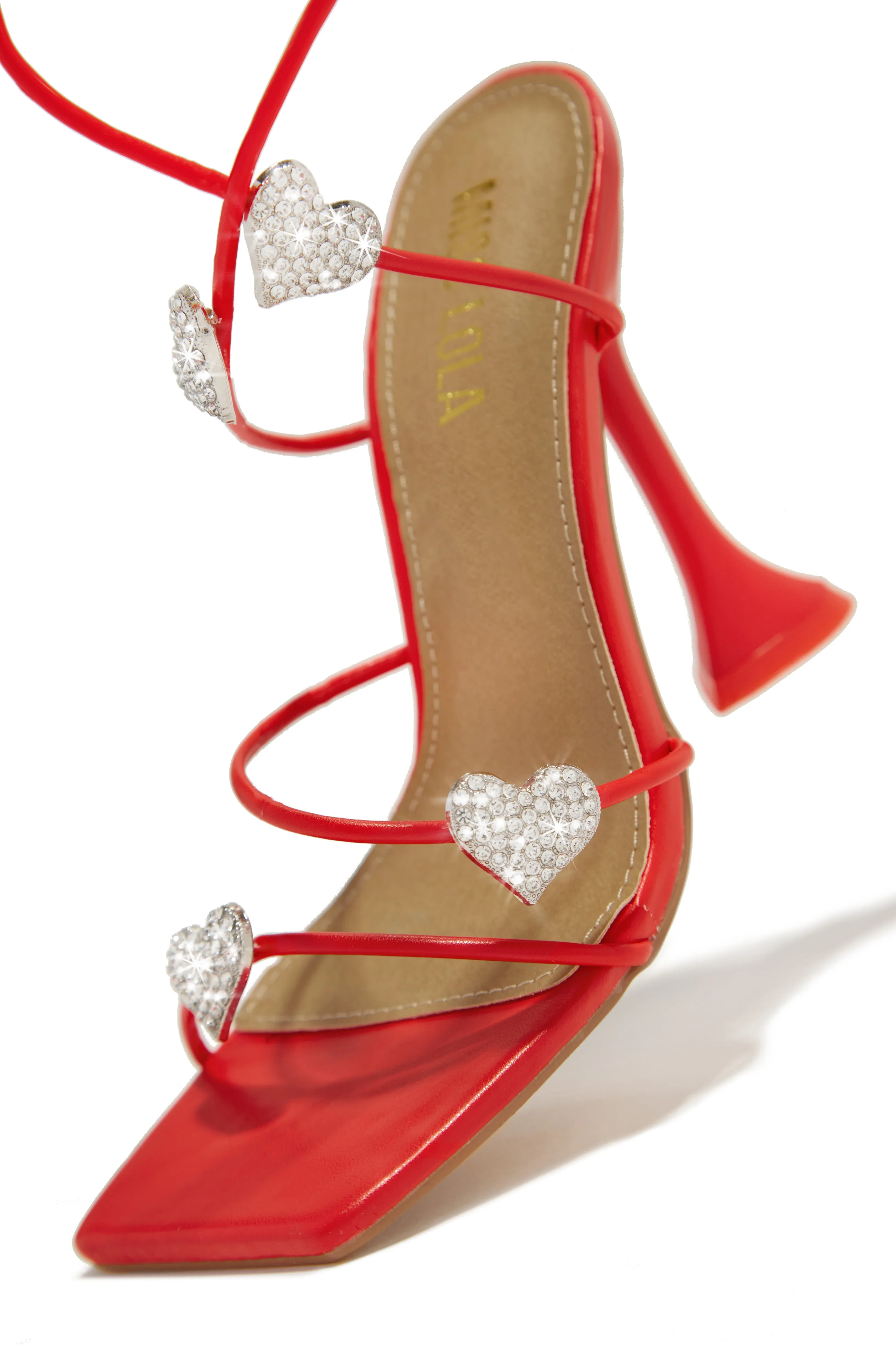 About Love Embellished Lace Up High Heels - Red