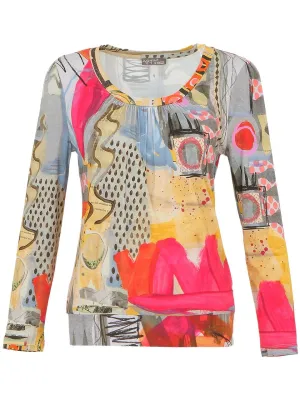 ABSTRACT AUTUMN PRINT CREW NECK TOP