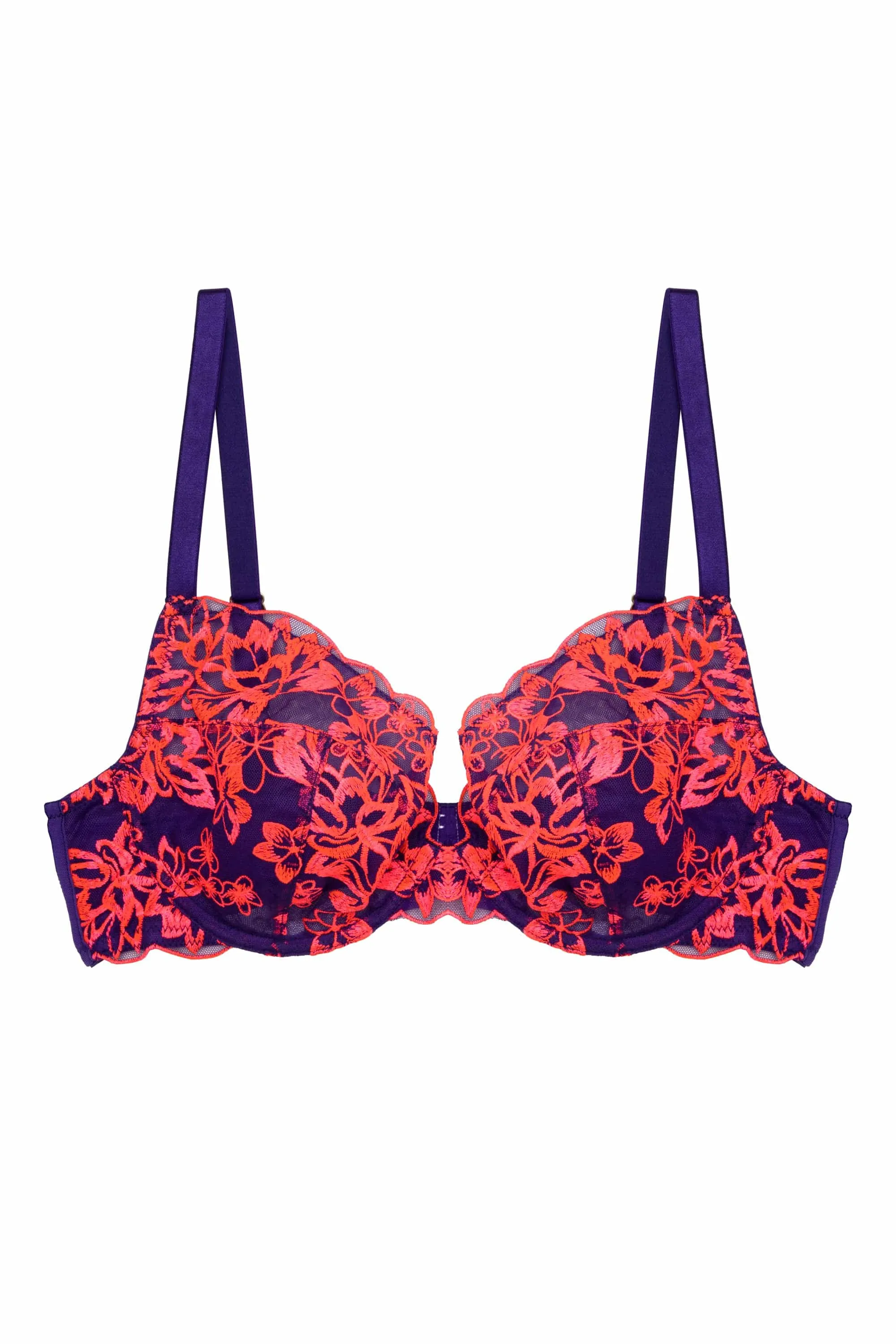 Ada Purple and Neon Pink Blossom Plunge Bra