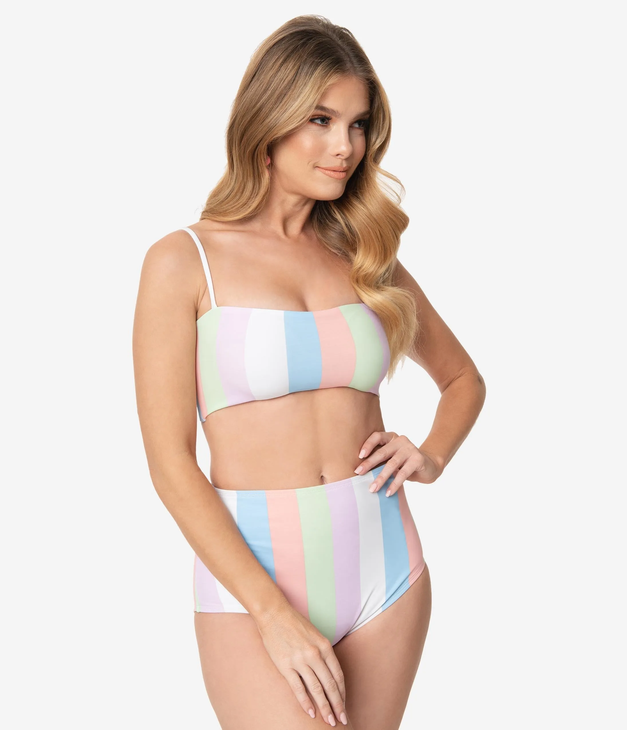 Bettie Page Sorbet Striped High Waist Swim Bottom