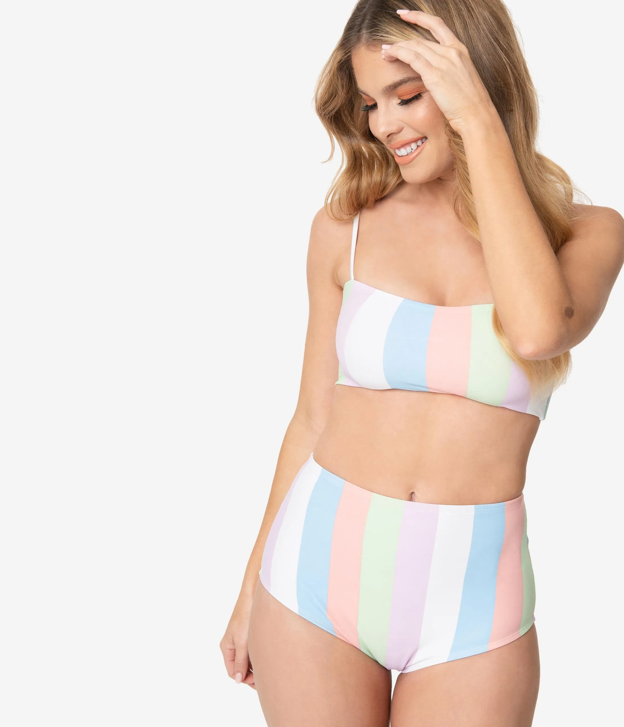 Bettie Page Sorbet Striped High Waist Swim Bottom