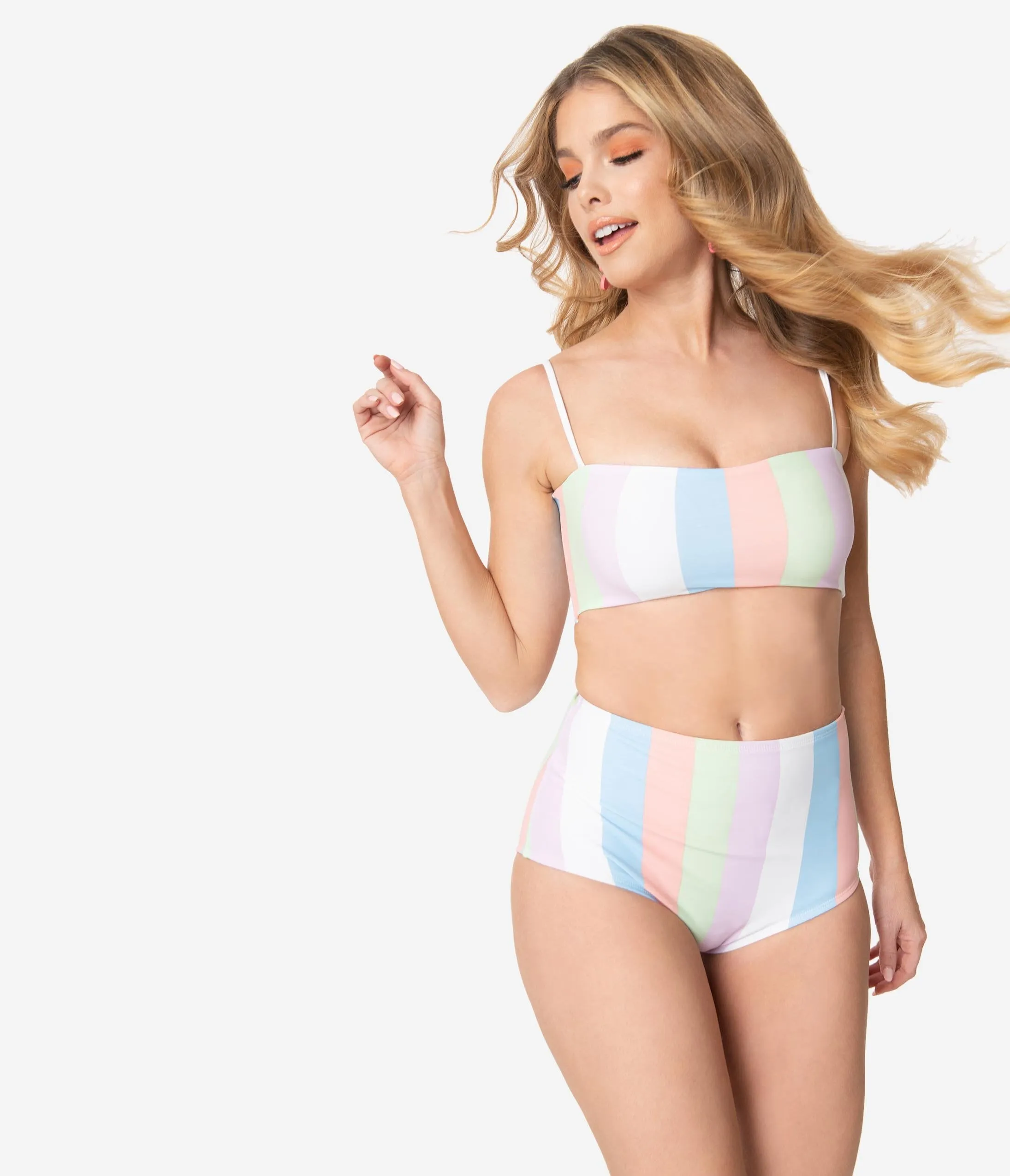 Bettie Page Sorbet Striped High Waist Swim Bottom