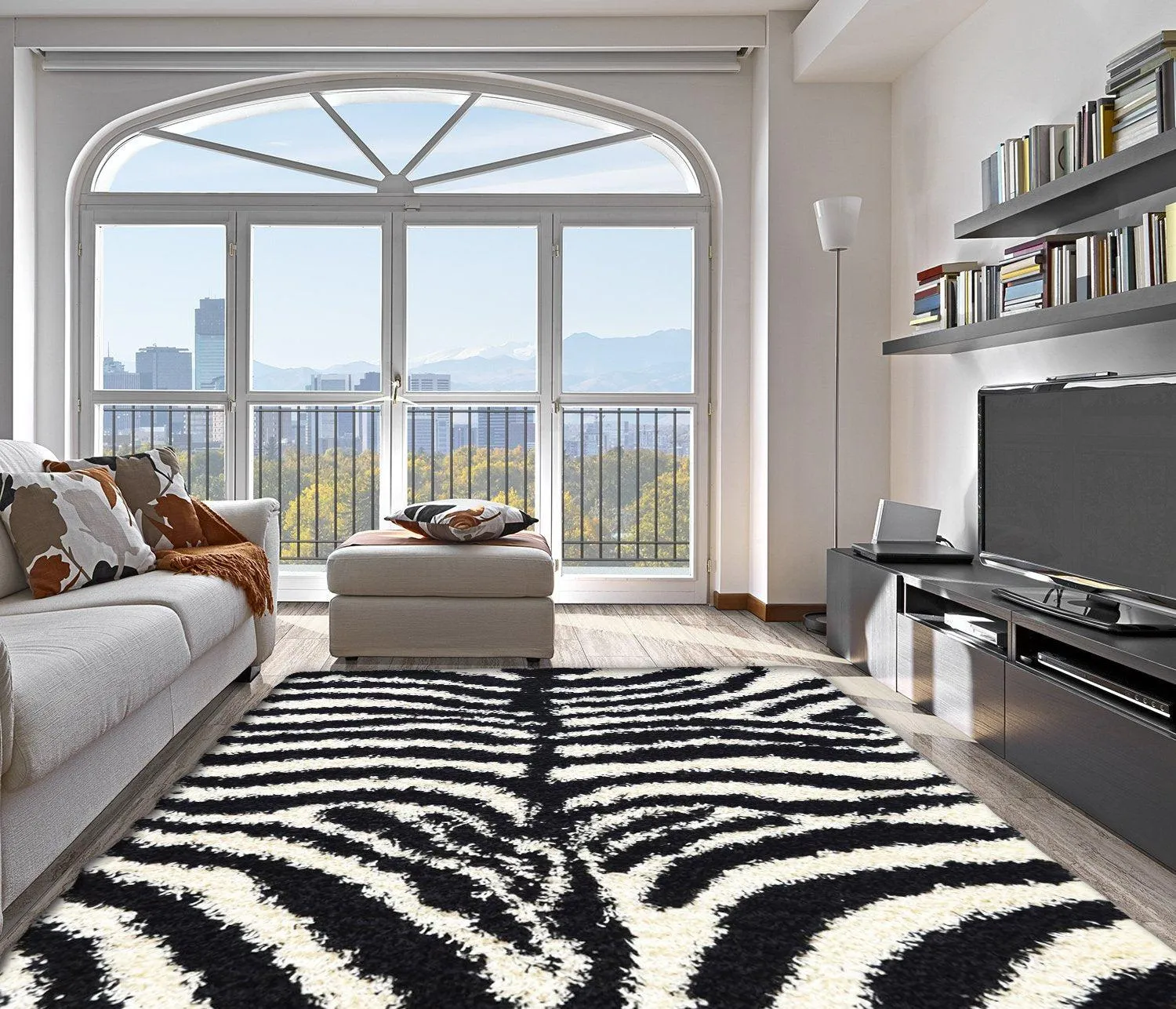 Black & White Zebra Print Thick Shaggy Rug - California