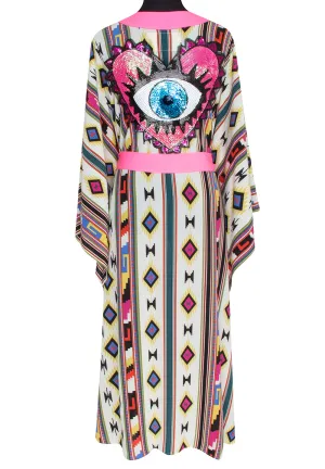 Boho - Pink Navajo Kimono Evil Eye (Neon Pink)