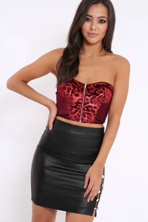 Burgundy Velvet Animal Print Boobtube - Gemma