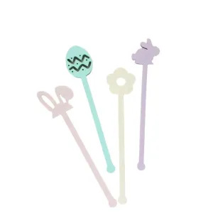 Easter Favors Acrylic Drink Stirrers - Pastel Color Set of 4