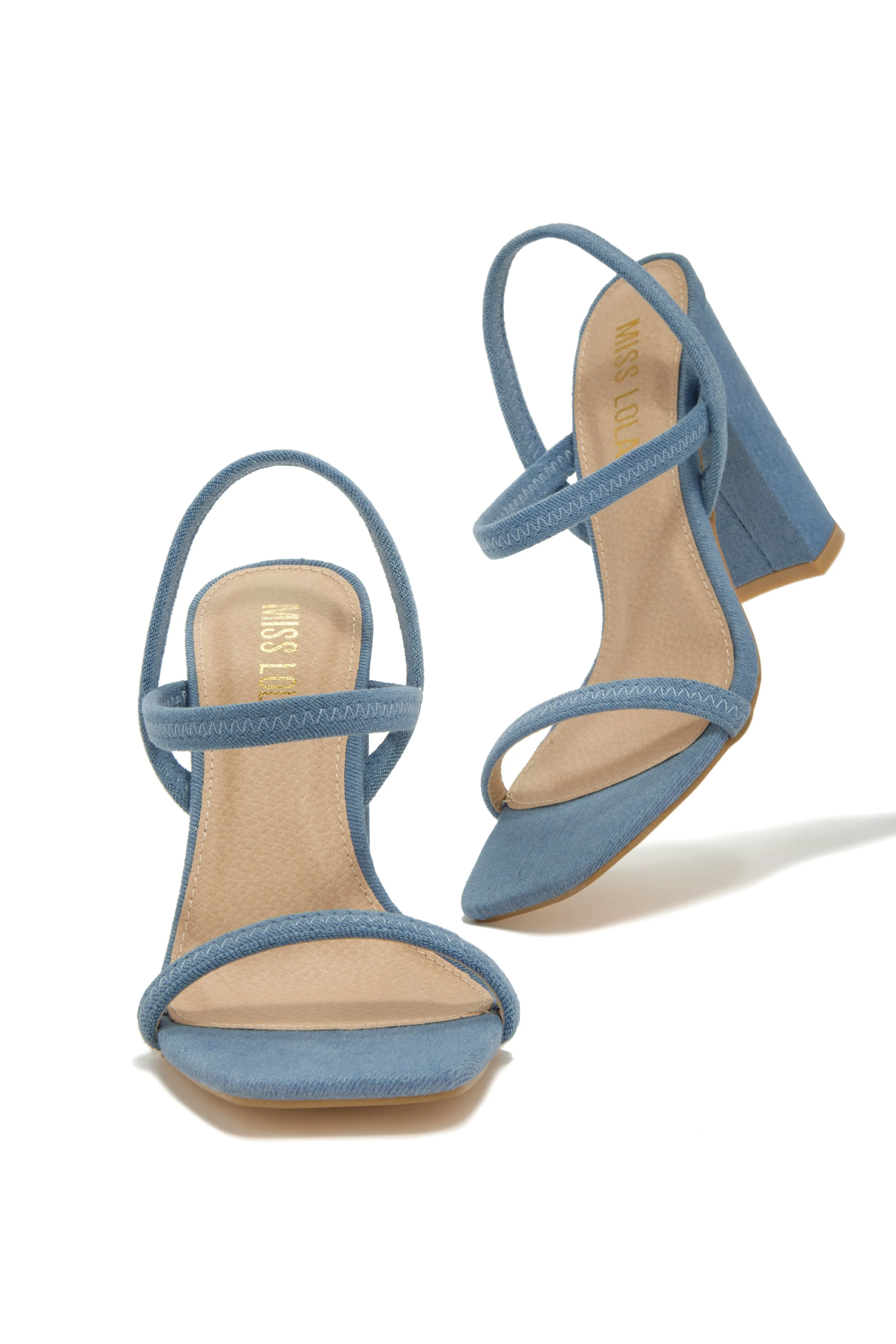 Emerie Slingback Block High Heels - Denim