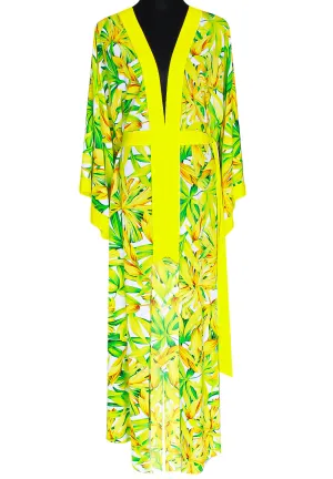 Euphoria – Secret Garden Maxi Split Kaftan (Neon Yellow)