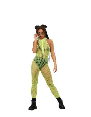 Fever Sleeveless Zipped Bodystocking, Neon Yellow