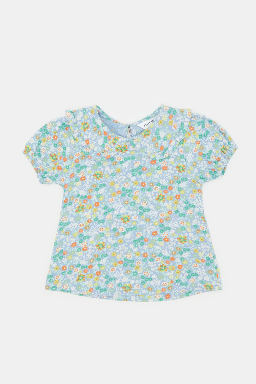 Infant Girls Blue Floral All Over Print Peterpan Collar Blouse