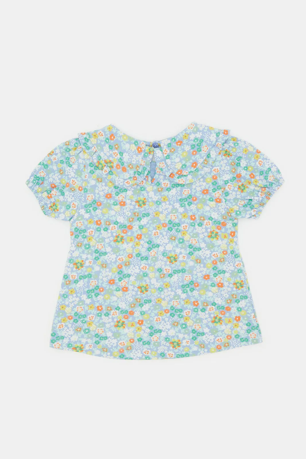 Infant Girls Blue Floral All Over Print Peterpan Collar Blouse