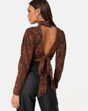 Jasty Crop Top in Crinkle Ditsy Leopard Orange