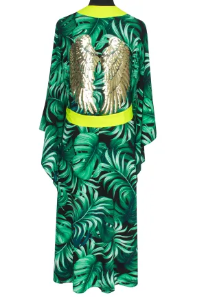 Jungle - Monstera Black / Green Kimono Wings (Neon Yellow) - Long