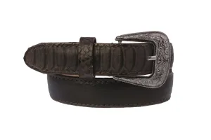 Kids Dark Brown Western Cowboy Belt Snake Print Leather - Removable Buckle