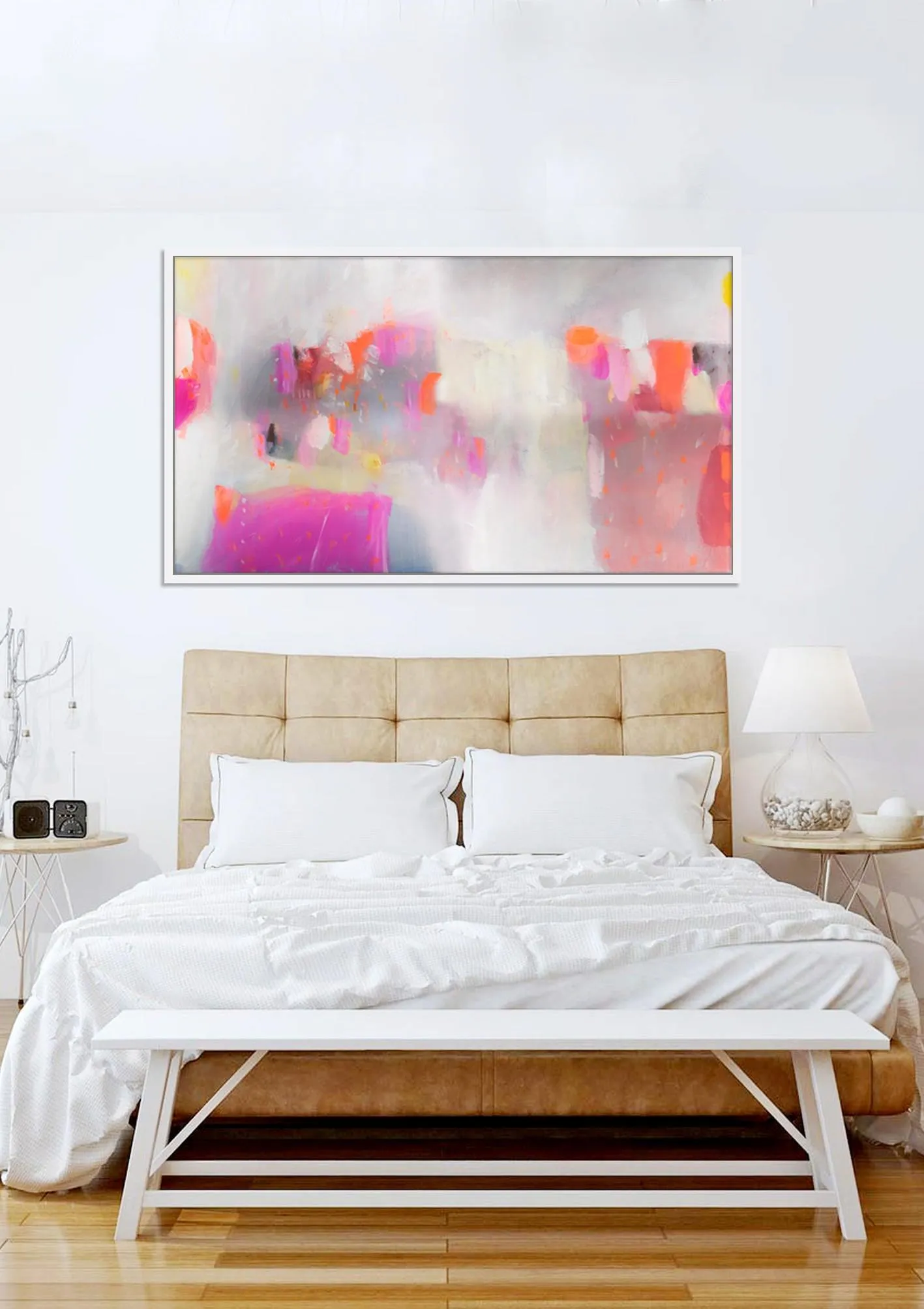 Large wall art giclee print, orange pink geometric abstract painting, large abstract painting print, giclee wall art by Camilo Mattis