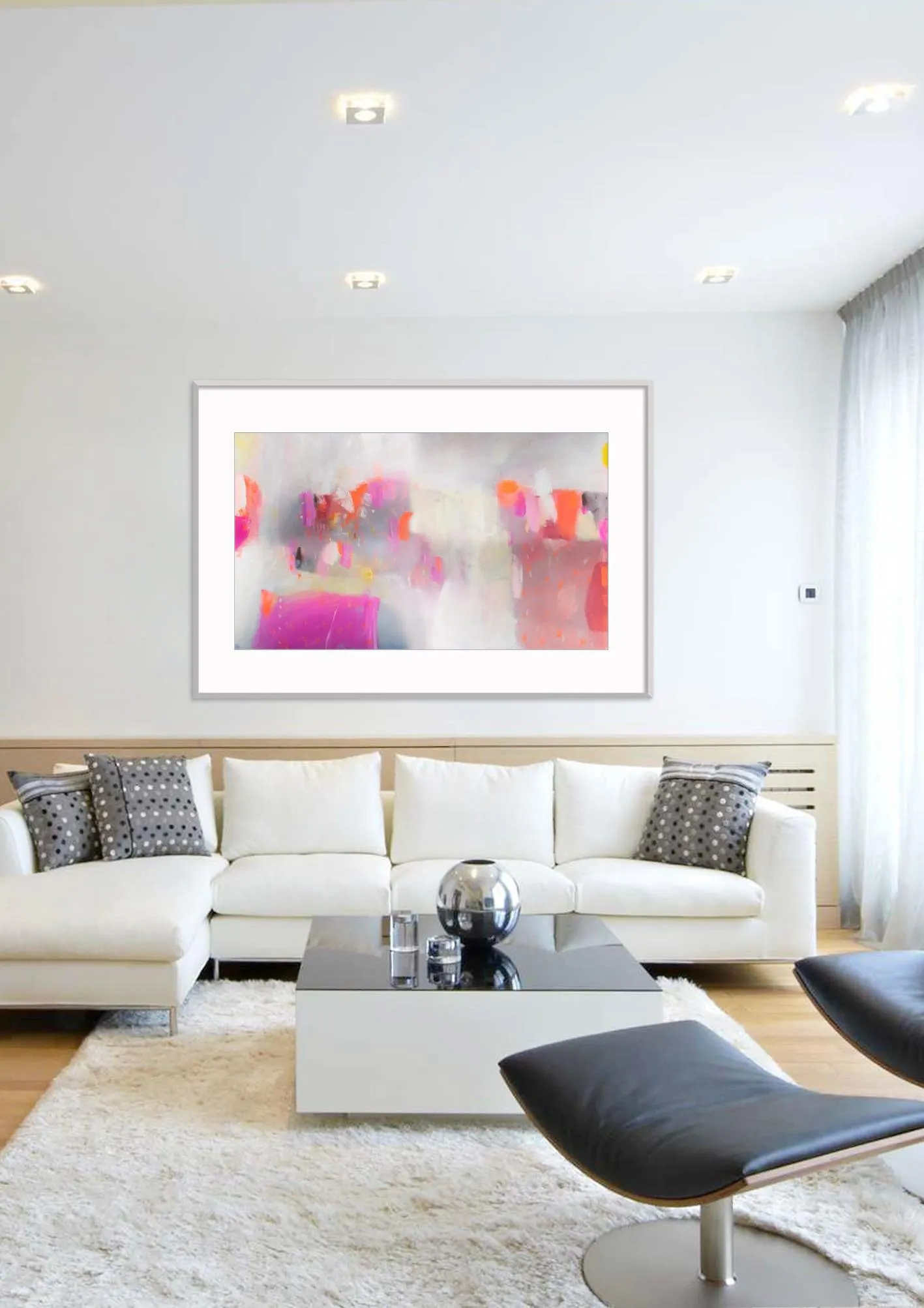 Large wall art giclee print, orange pink geometric abstract painting, large abstract painting print, giclee wall art by Camilo Mattis