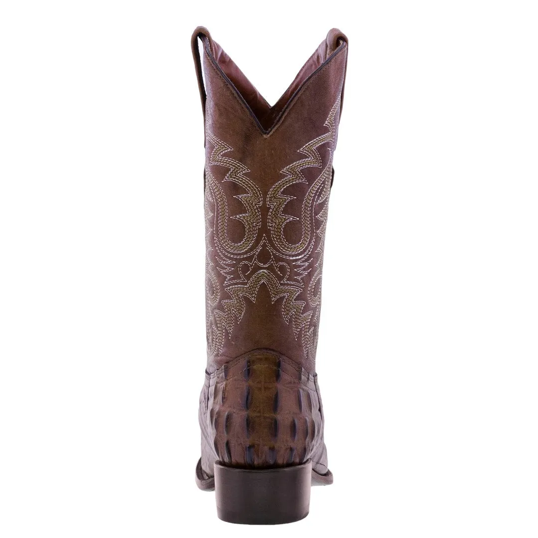 Brown Alligator Tail Print Leather Cowboy Boots - Mens Round Toe