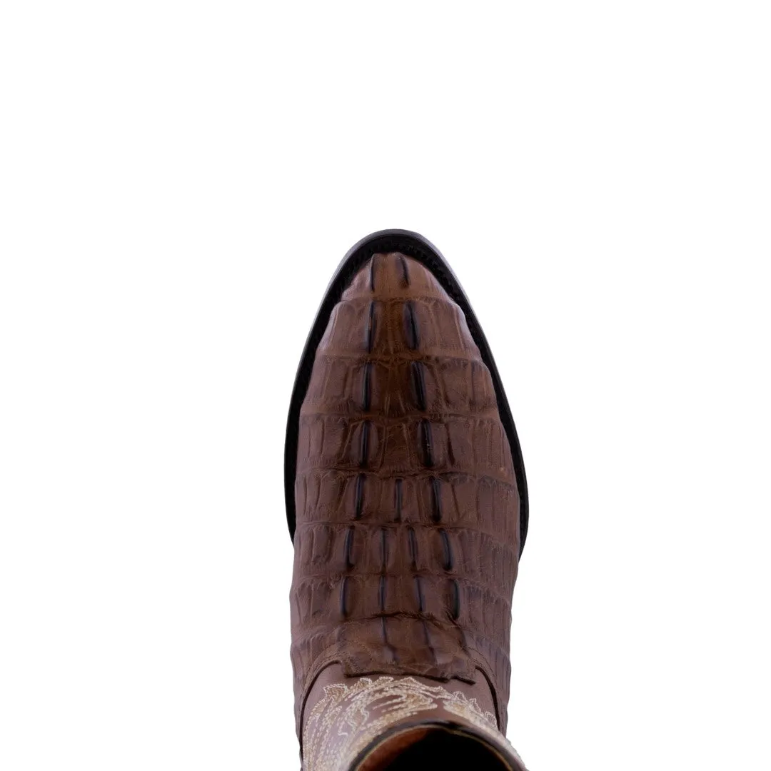 Brown Alligator Tail Print Leather Cowboy Boots - Mens Round Toe