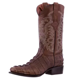 Brown Alligator Tail Print Leather Cowboy Boots - Mens Round Toe