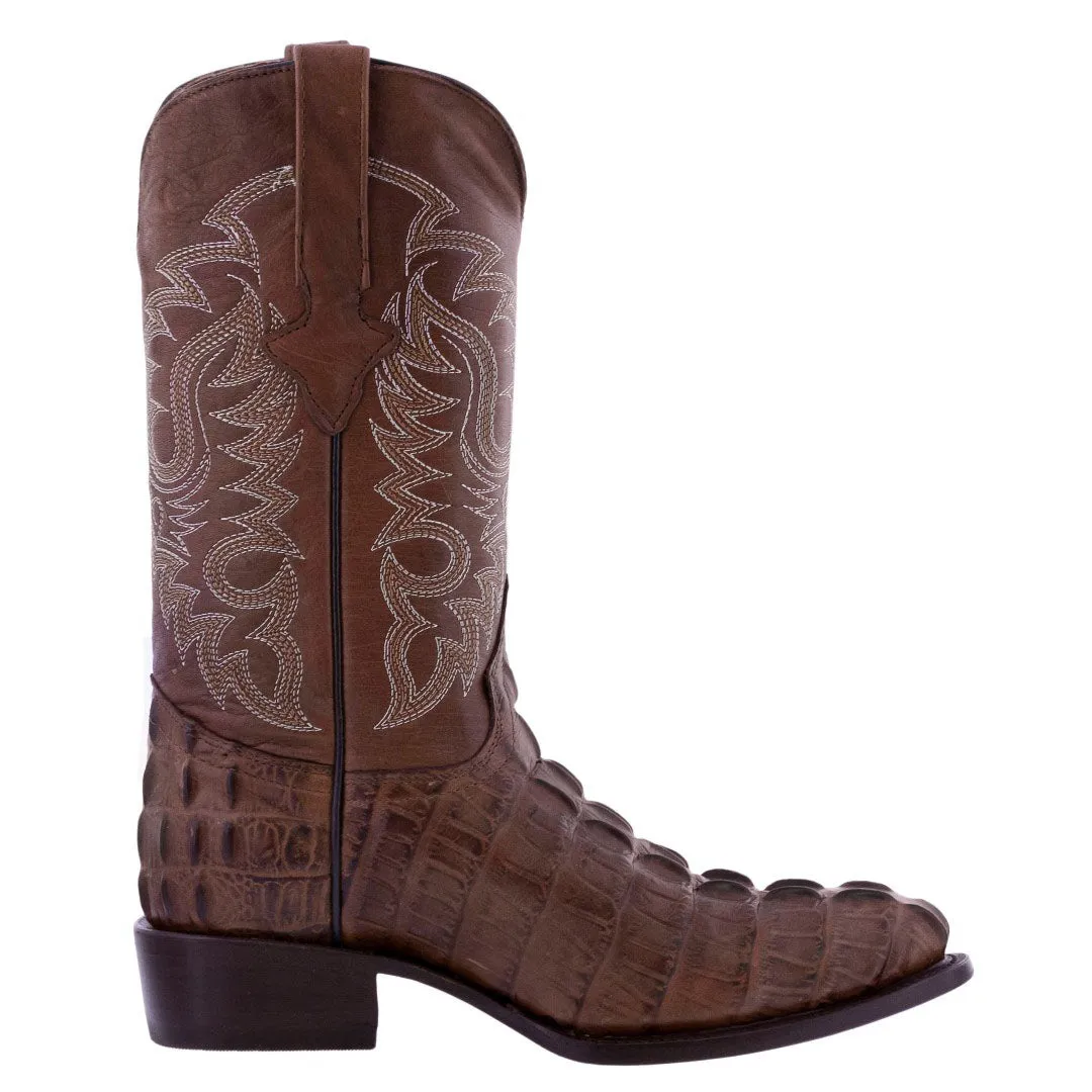 Brown Alligator Tail Print Leather Cowboy Boots - Mens Round Toe