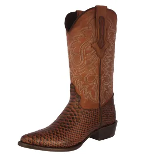 Mens Cognac Snake Python Print Leather Cowboy Boots J Toe