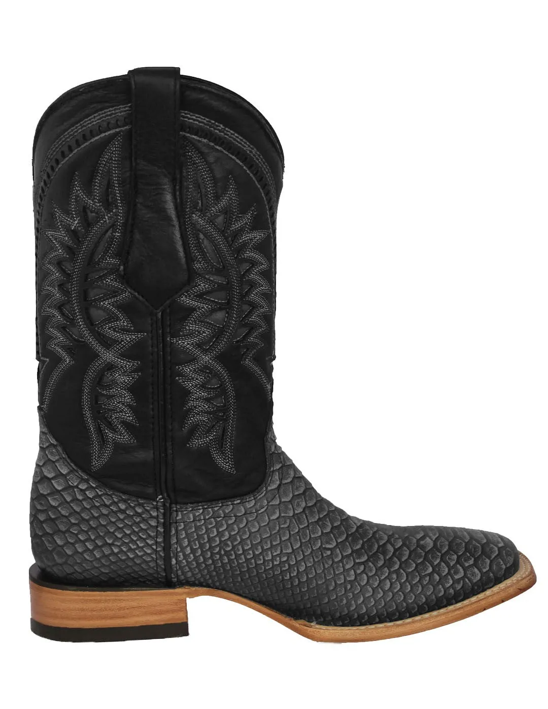 Mens Gray Snake Print Leather Cowboy Boots - Square Toe