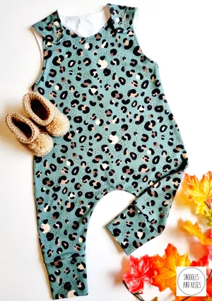 Mint Leopard Print Dungarees-New!