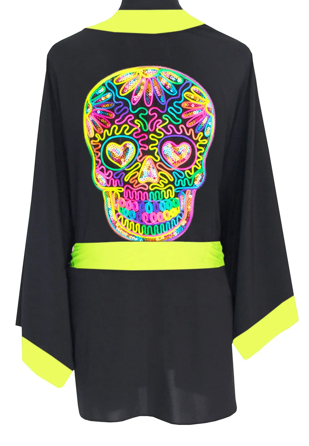 Monochrome - Black Kimono Skull (Neon Yellow)