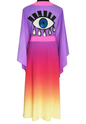 Monochrome Ombre - Love Kimono Evil Eye (Neon Pink) - Long