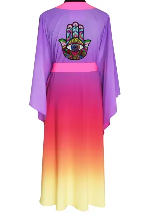 Monochrome Ombre - Love Kimono Hamsa (Neon Pink) - Long