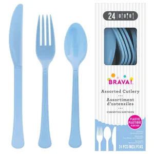 Pastel Blue Plastic Assorted Cutlery | 24 pcs