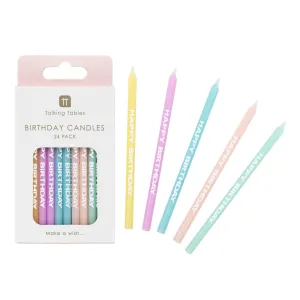 Pastel 'Happy Birthday' Printed Candles - 24 Pack