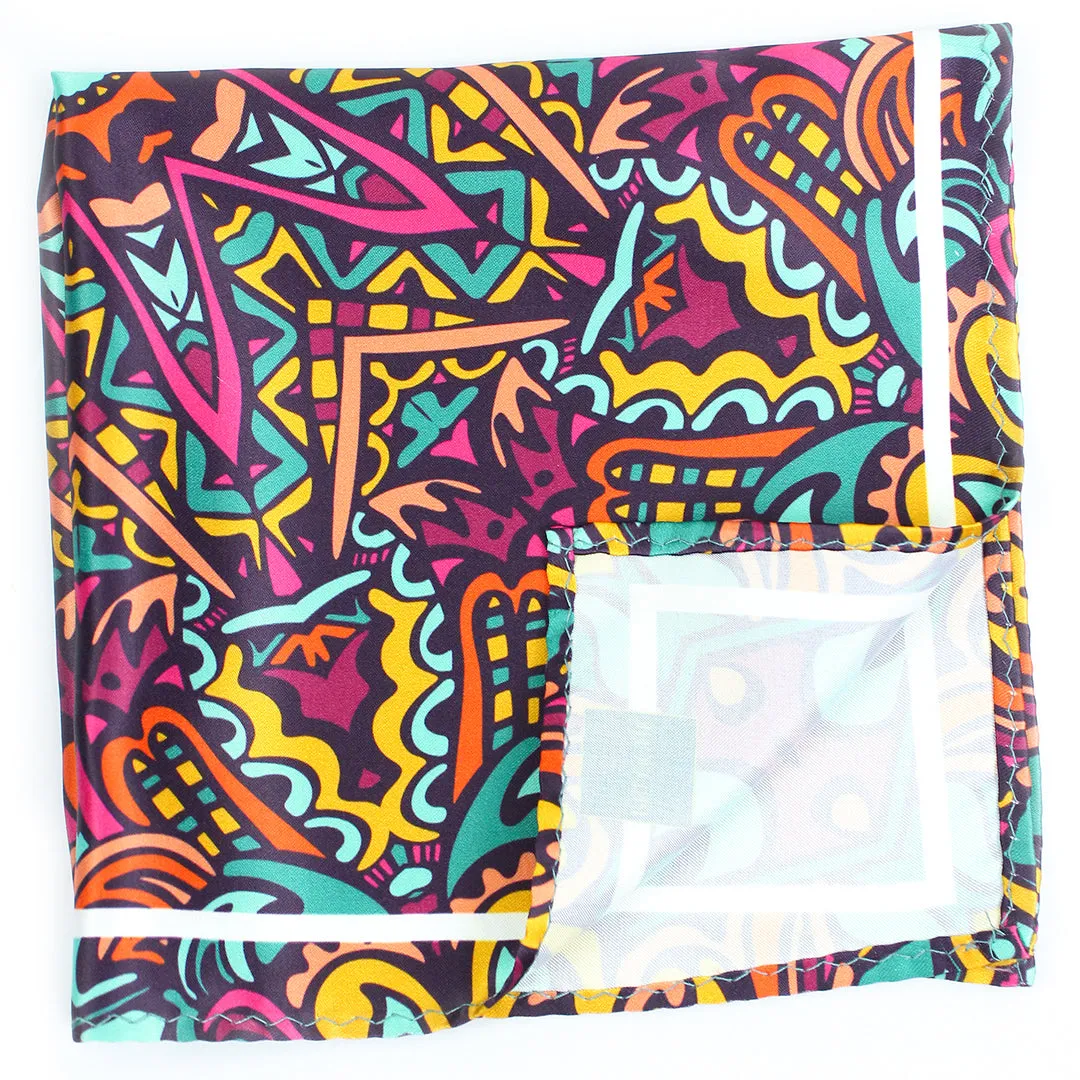 Peluche Mandala Majesty Ensemble Multicolor Pocket Square for Men (14X14 inches)