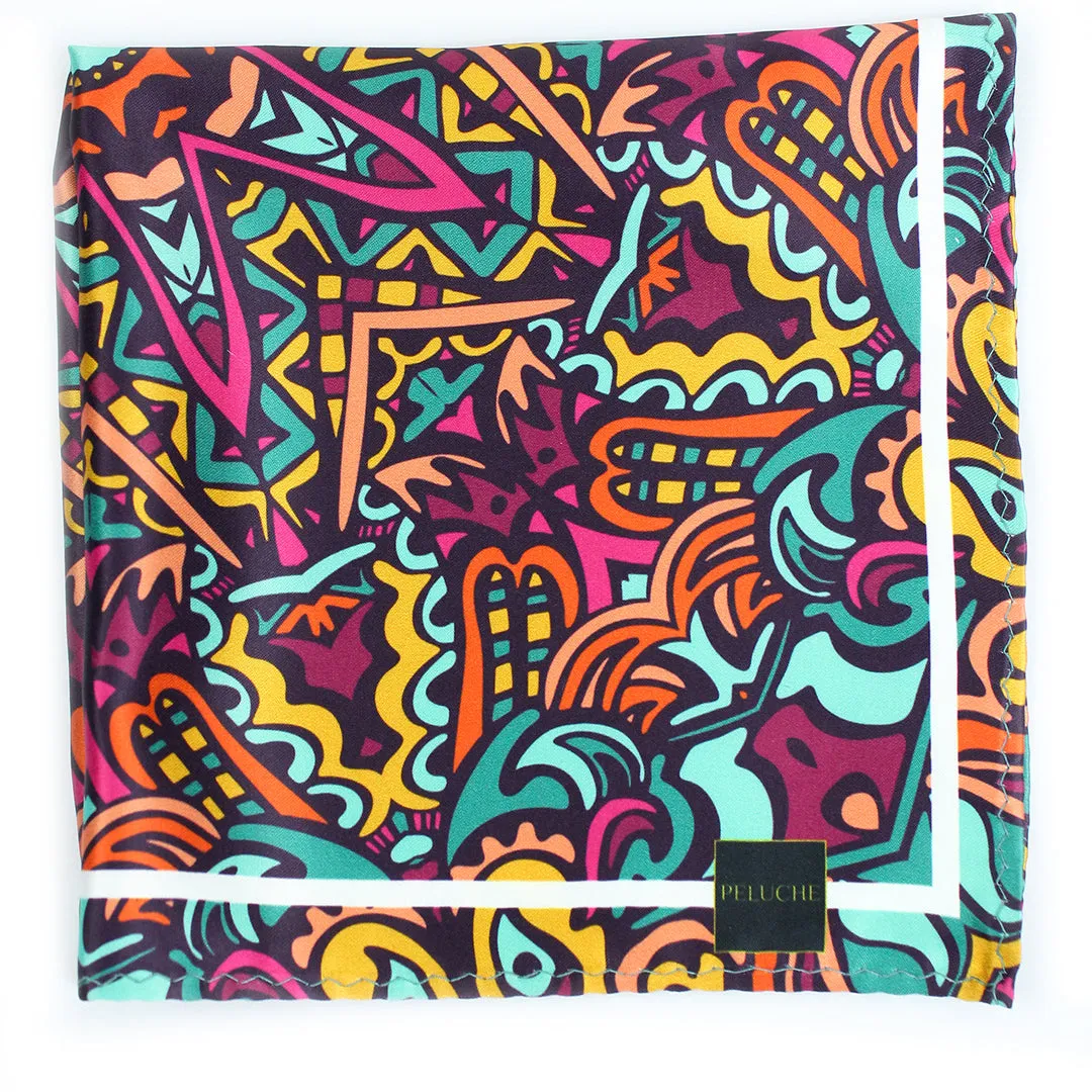 Peluche Mandala Majesty Ensemble Multicolor Pocket Square for Men (14X14 inches)