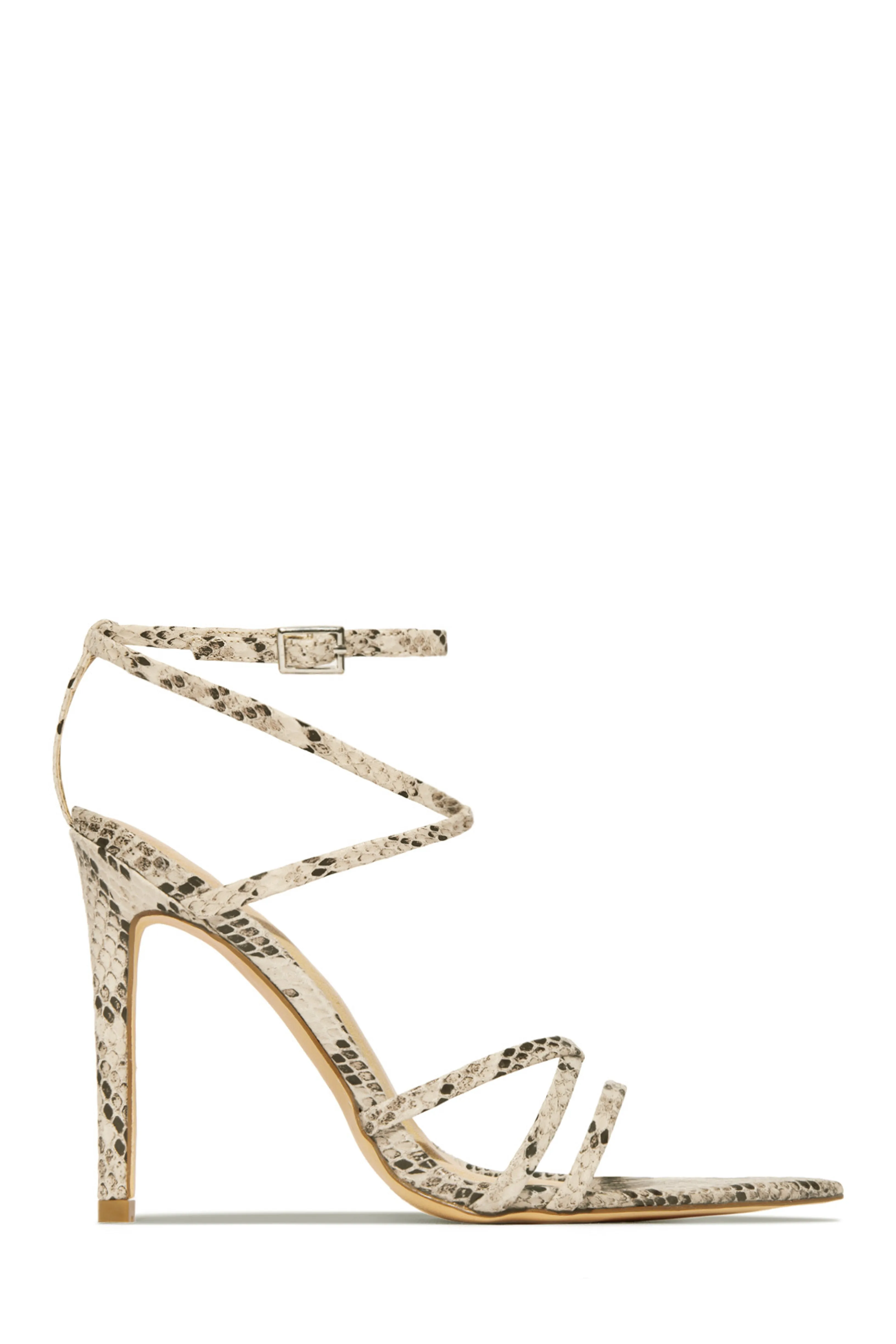 Polished Strappy High Heels - Gold