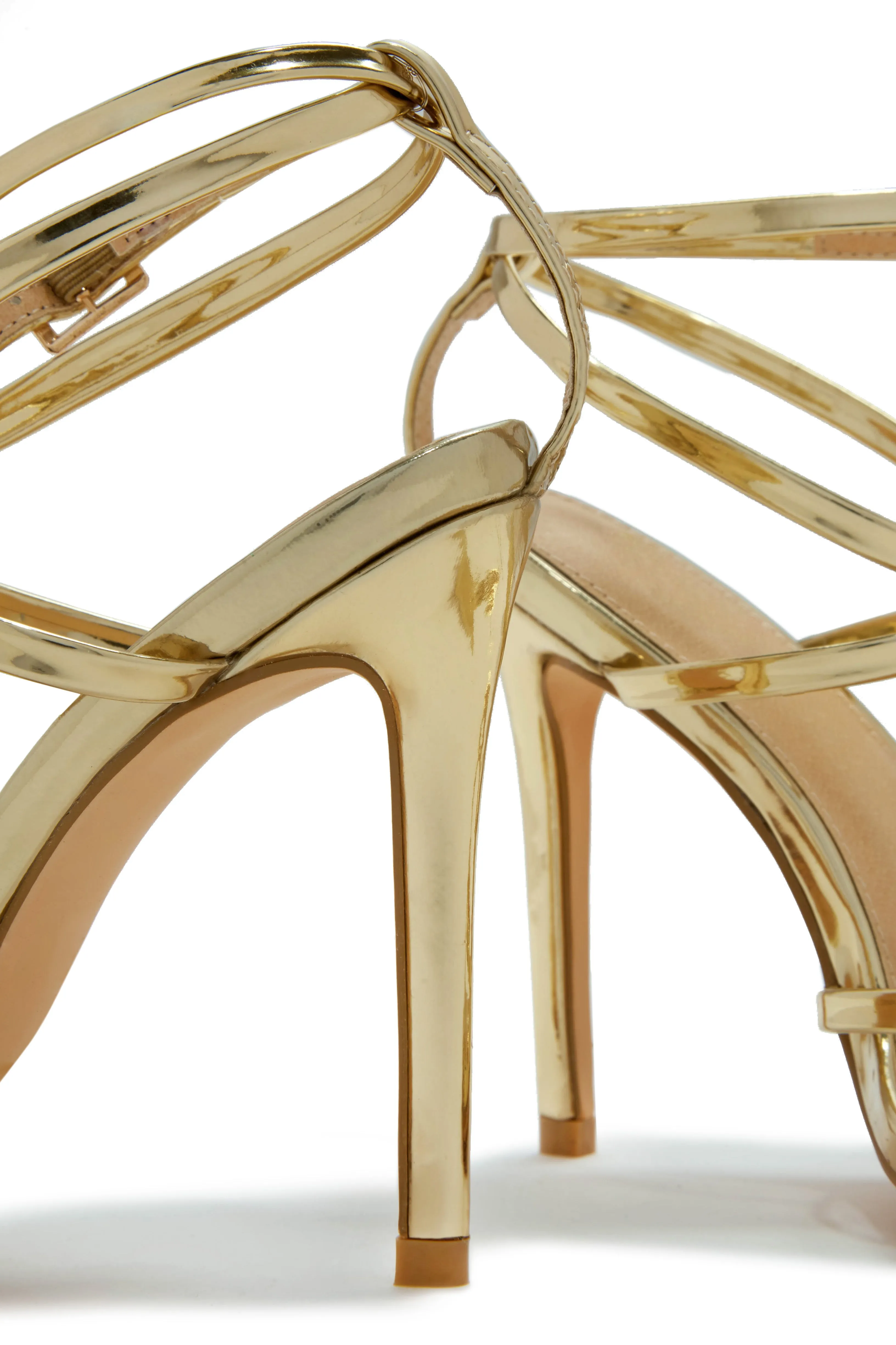 Polished Strappy High Heels - Gold