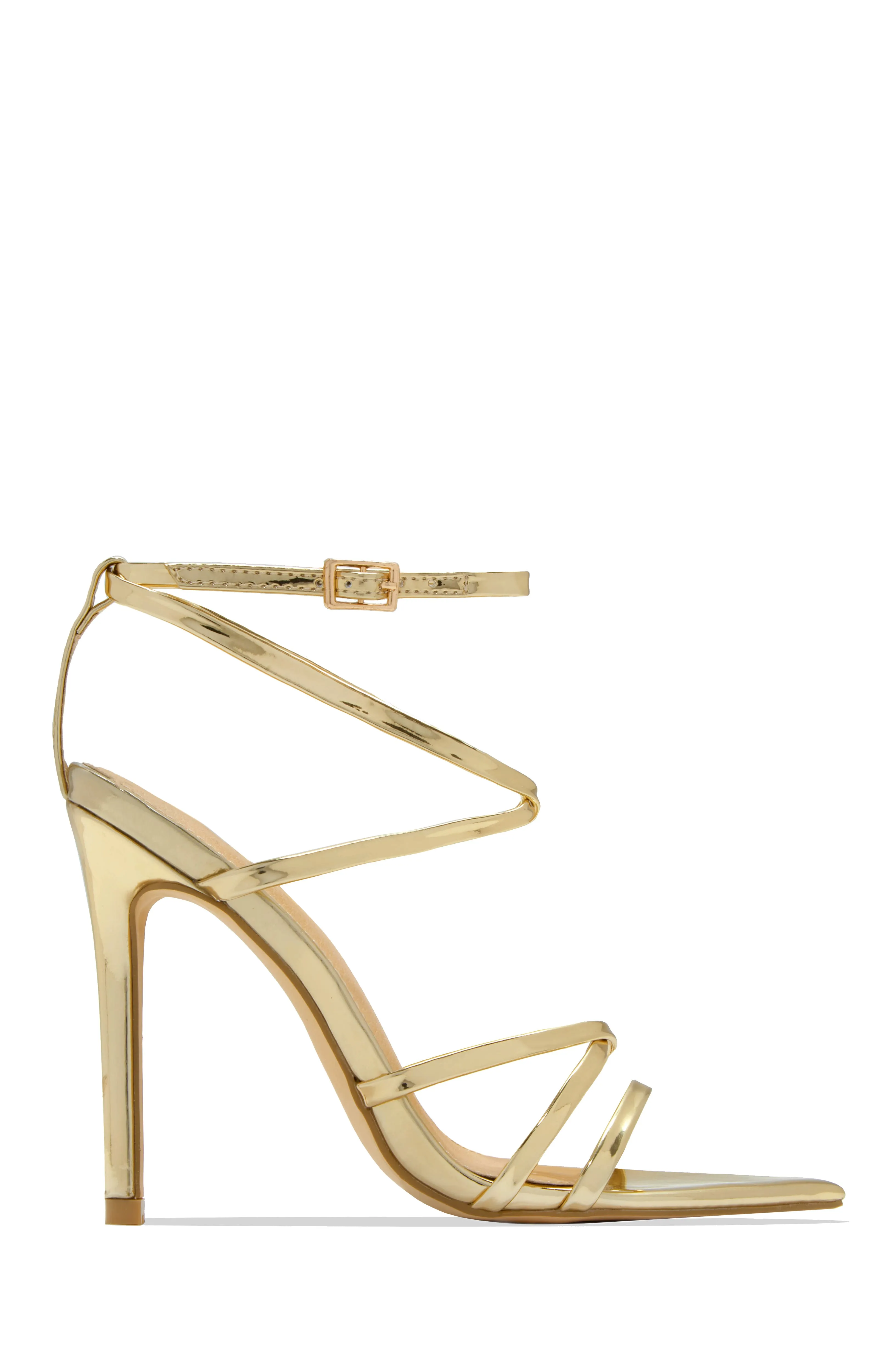 Polished Strappy High Heels - Gold