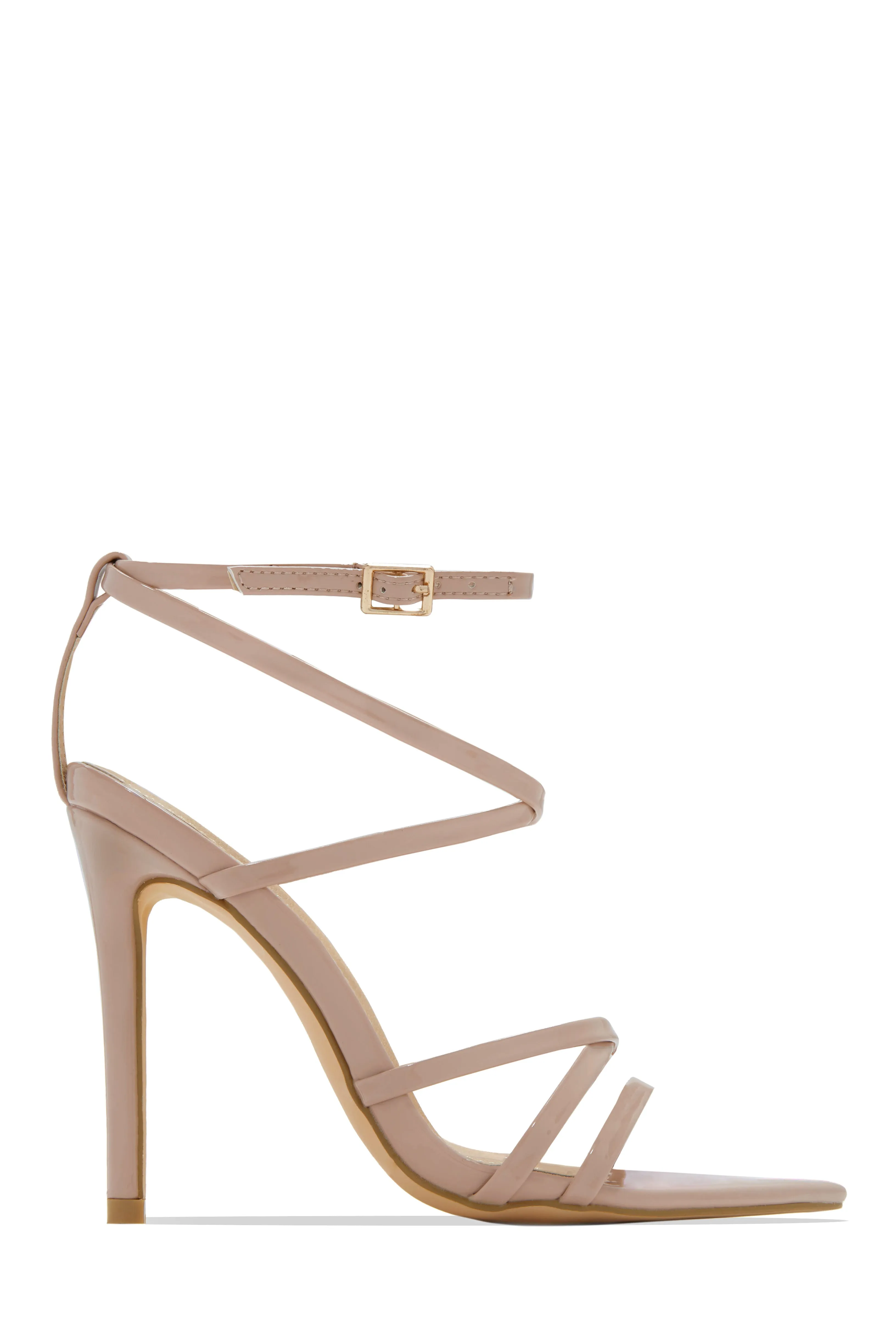 Polished Strappy High Heels - Gold