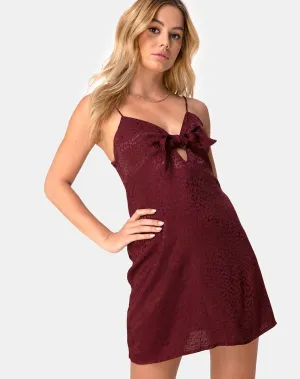 Ronina Dress in Satin Cheetah Burgundy