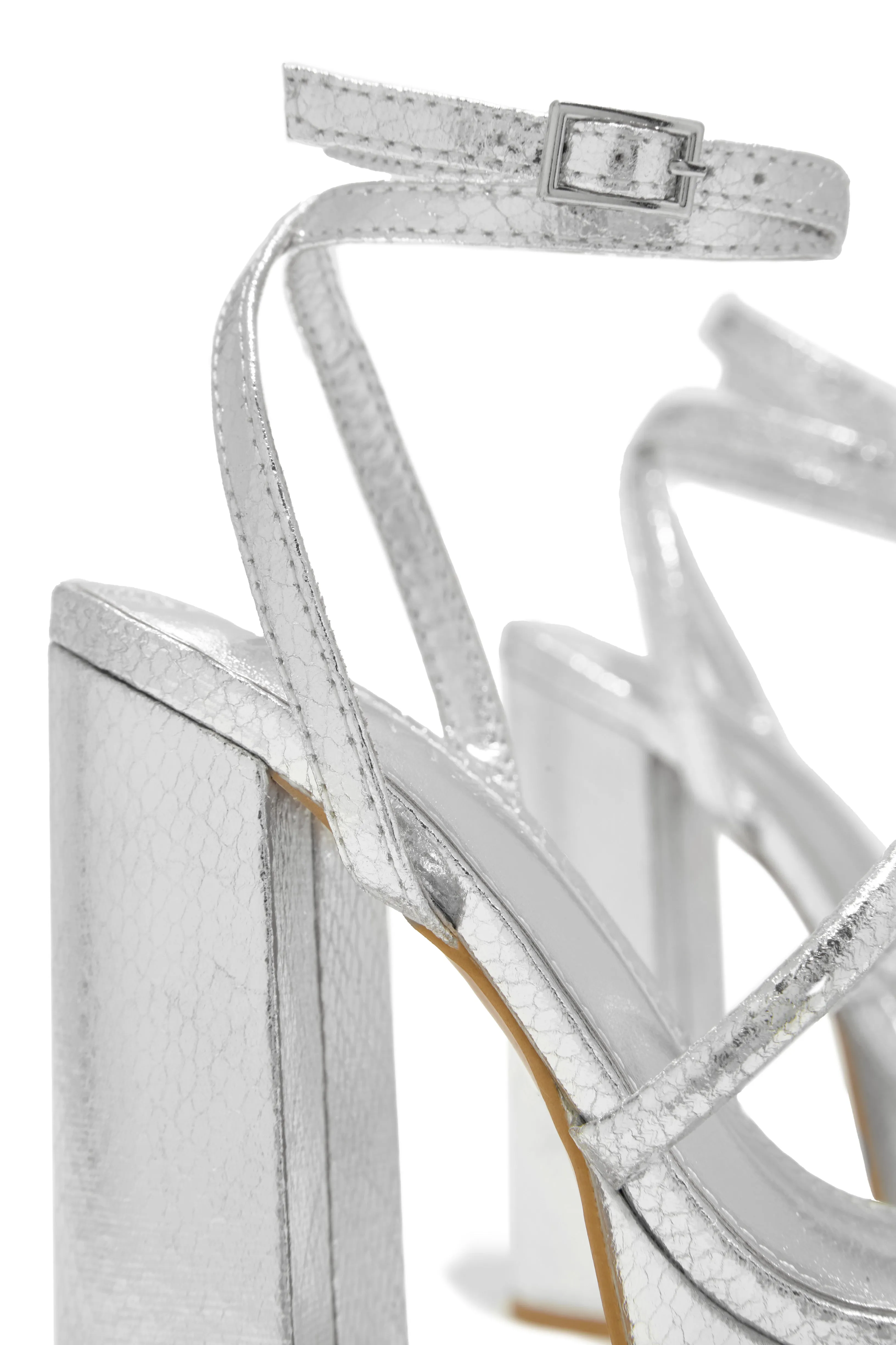 Samia Platform Block High Heels - Silver