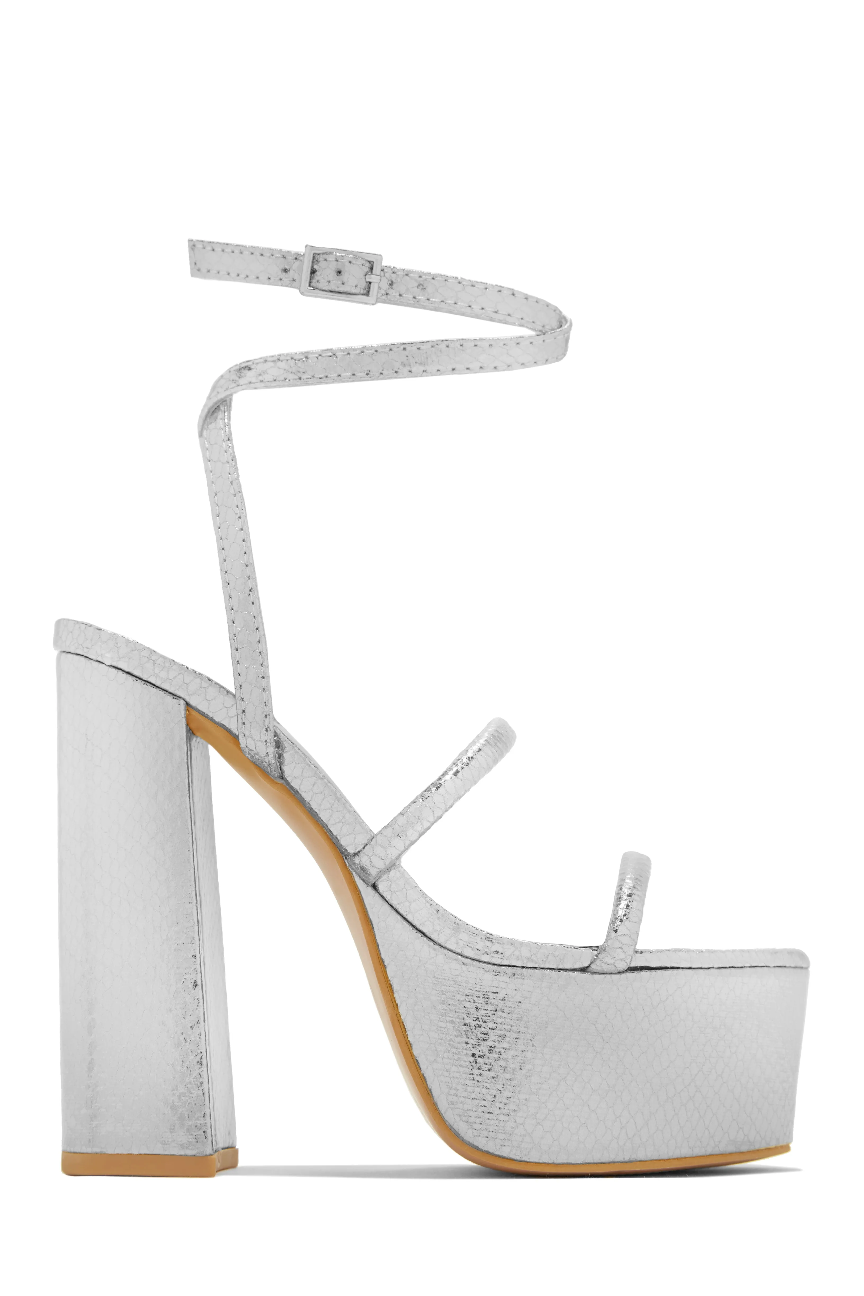 Samia Platform Block High Heels - Silver