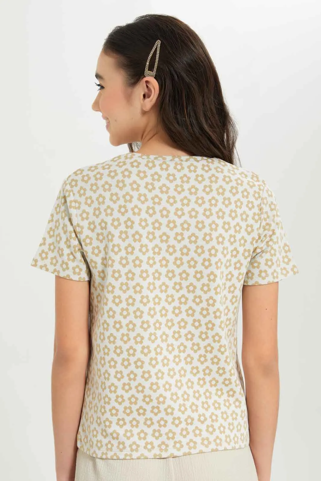 Senior Girls Beige Floral Jacquard Top