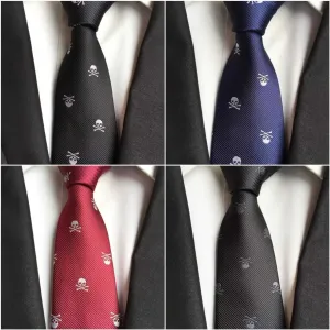 Skull Embroidered Necktie and Pocket Square Jacquard Woven High Quality Set