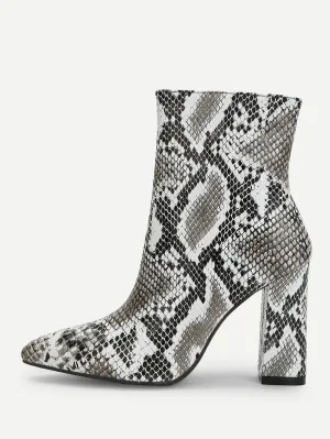 Snakeskin Side Zipper Ankle Boot