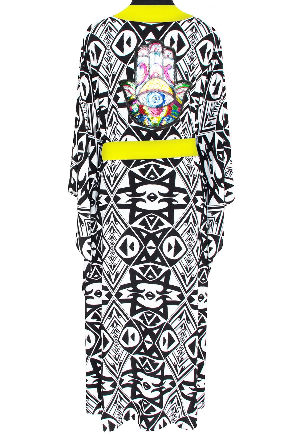 Tulum – Tribal Kimono Hamsa (Neon Yellow)