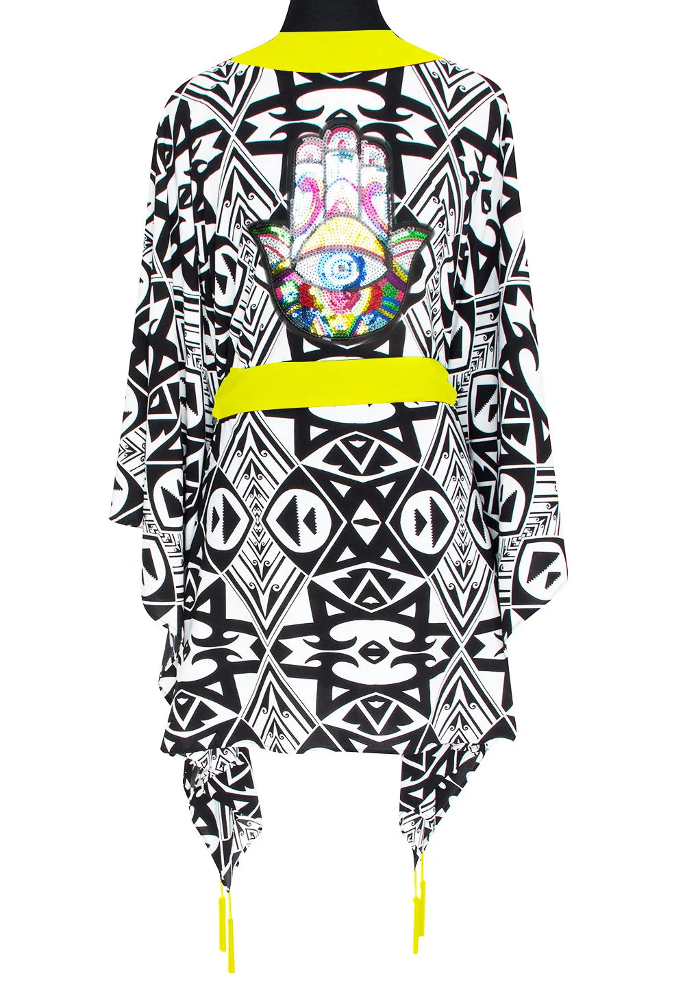 Tulum – Tribal Kimono Hamsa (Neon Yellow)