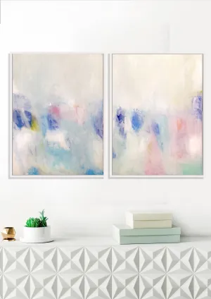 Wall art set of 2 prints, white abstract art, Bedroom prints set, Modern white set of paintings, living room wall art