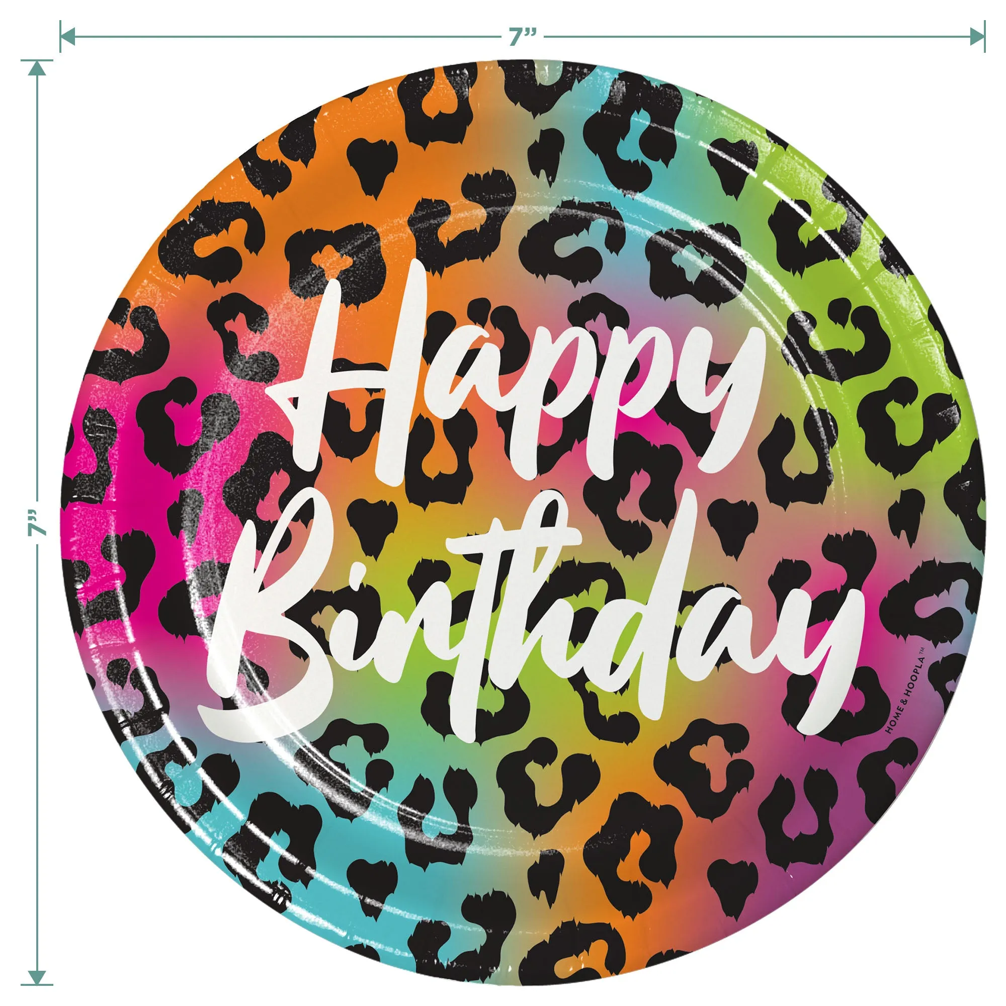 Wild Child Happy Birthday Animal Print Paper Dessert Plates and Teal Napkins - Colorful Wild Animal Print (Serves 16)